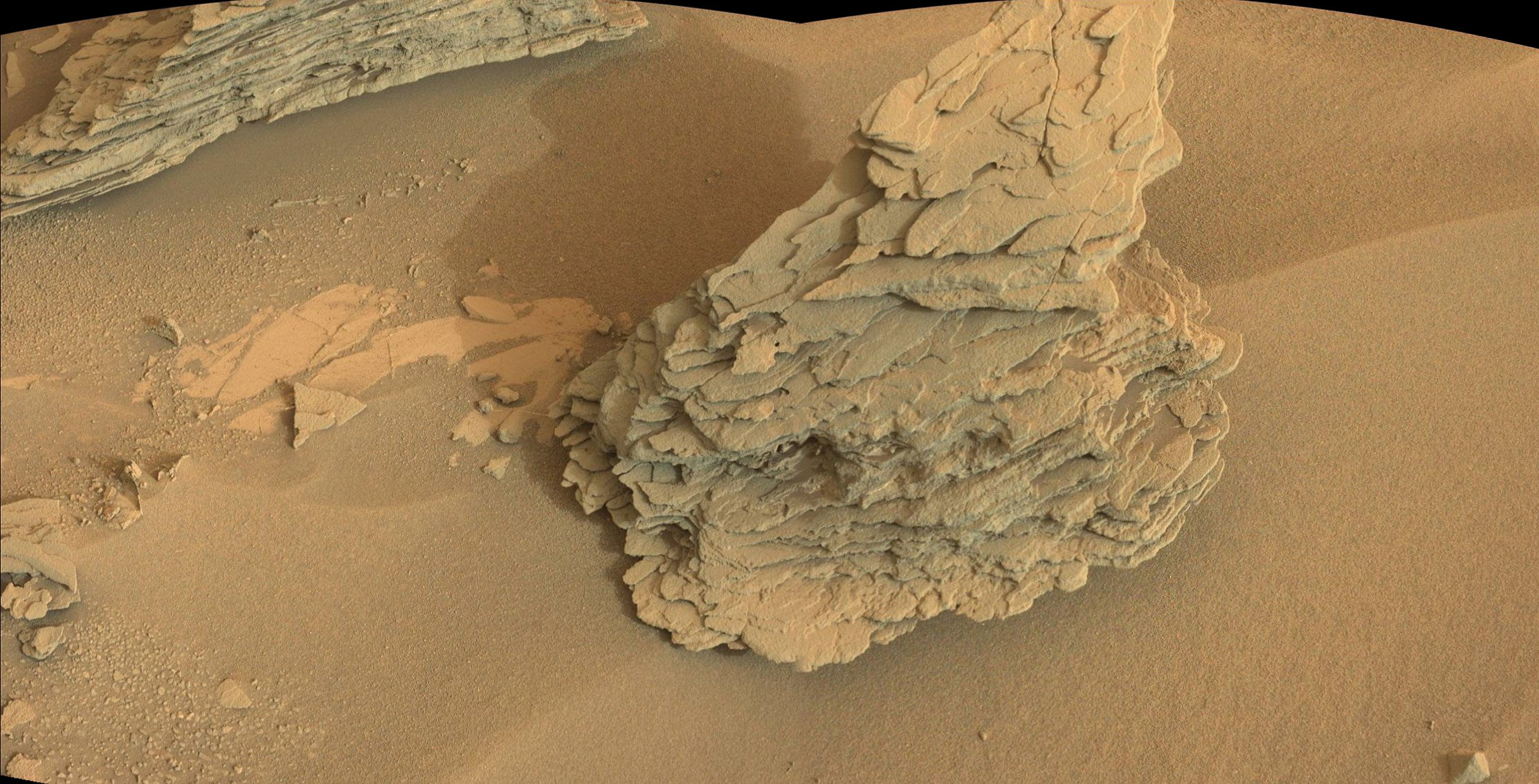 Laminated rock at the Pahrump Hills outcrop captured on Sol 794, October 31, 2014.  Credit: NASA/JPL/MSSS/Marco Di Lorenzo/Ken Kremer-kenkremer.com