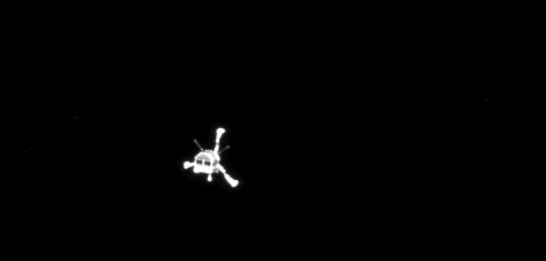 Farewell Philae! Rosetta’s OSIRIS narrow-angle camera captured this parting shot of the Philae lander after separation (cropped). Credit: ESA/Rosetta/MPS for OSIRIS Team MPS/UPD/LAM/IAA/SSO/INTA/UPM/DASP/IDA