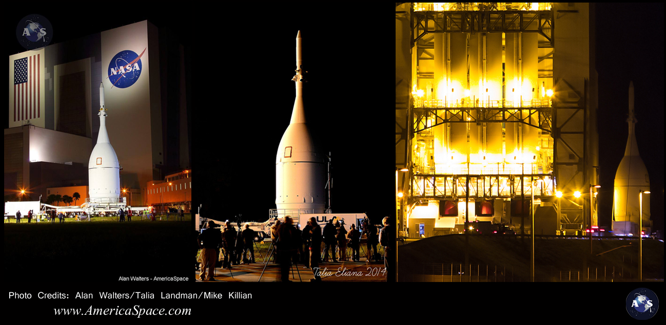 NASA's Orion deep space crew capsule arrived at Cape Canaveral Air Force Station Launch Complex-37 shortly after 3:00 a.m. EDT Wed. morning, Nov. 12, 2014. America's largest rocket, the ULA Delta-IV Heavy, is scheduled to launch Orion on the EFT-1 mission at sunrise Dec. 4, 2014, ushering in NASA's first spaceflight on the path to putting humans on Mars by the 2030's. Photo Credits: AmericaSpace / Alan Walters / Talia Landman / 
