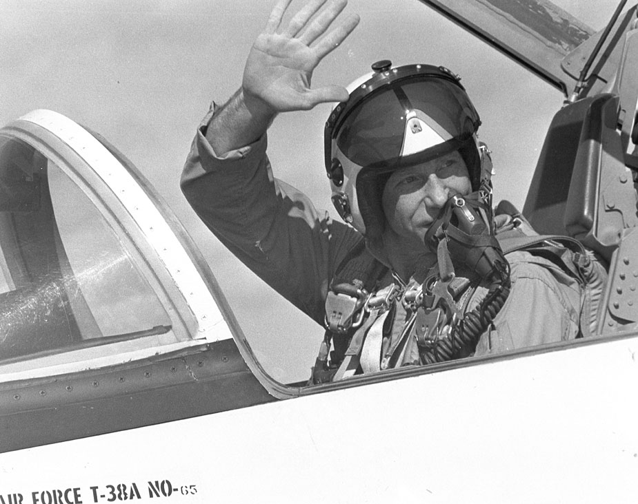 From the Project Apollo Image Archive: "Alfred Worden waves to ground personnel at Patrick Air Force Base prior to taking off on a training flight in a T-38 aircraft, July 24, 1971." Photo Credit: The Project Apollo Archive/NASA