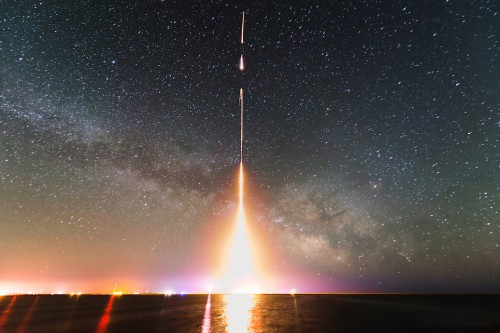 Time-lapse image of the Cosmic Infrared Background Experiment (CIBER) rocket launch, at NASA's Wallops Flight Facility in Virginia in 2013. Image Credit: Image Credit: T. Arai/University of Tokyo