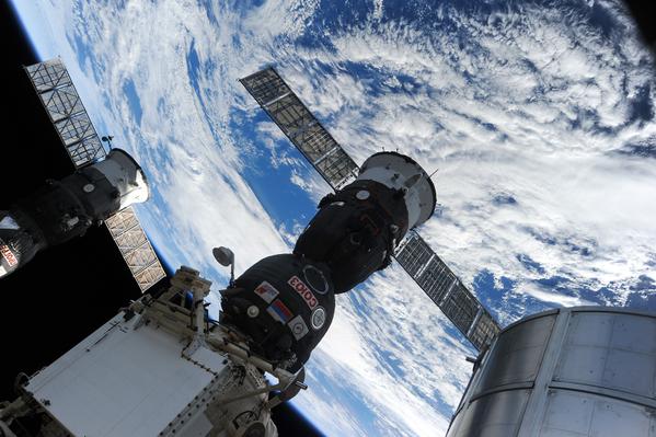 Soyuz TMA-15M is pictured docked at the Rassvet module of the International Space Station (ISS), where it is scheduled to remain for the next six months. Photo Credit: NASA