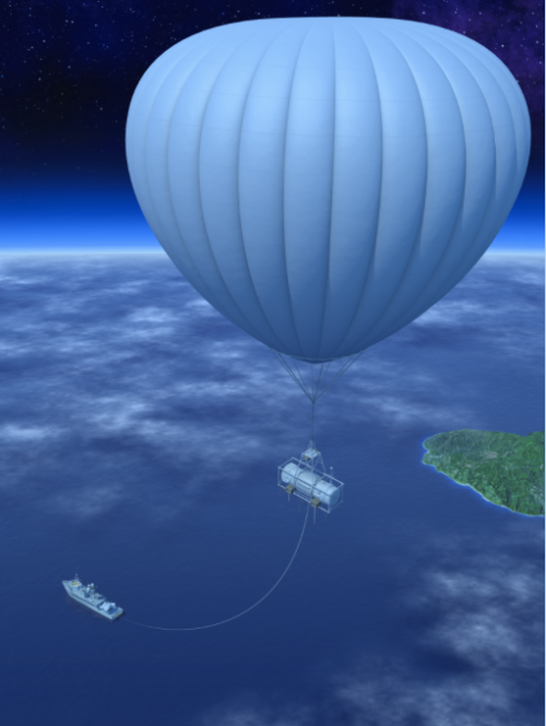 Artist's conception of a tethered aerostat/airship. Image Credit: Mike Hughes (Eagre Interactive)/Keck Institute for Space Studies