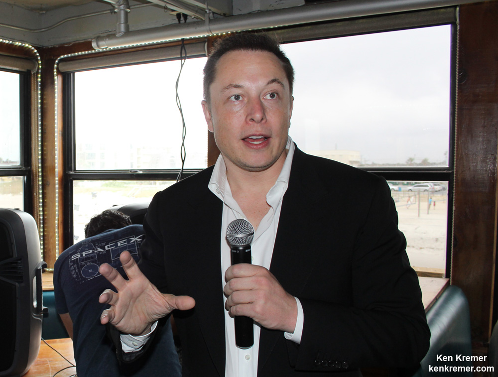 SpaceX founder and CEO Elon Musk discusses manned SpaceX Dragon with AmericaSpace in Cocoa Beach, FL. Credit: Ken Kremer/kenkremer.com