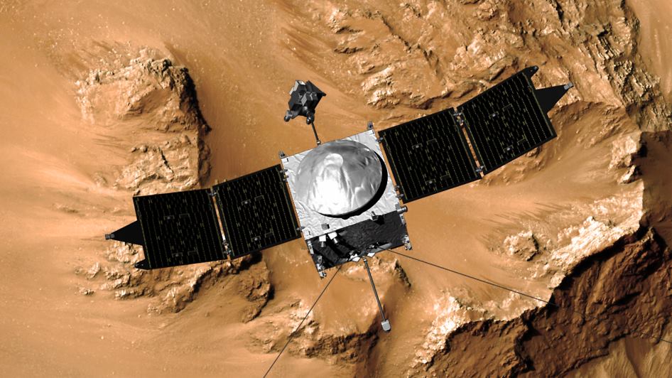 NASA’s MAVEN mission is observing the upper atmosphere of Mars to help understand climate change on the planet. MAVEN entered its science phase on Nov. 16, 2014. Image Credit: NASA Goddard