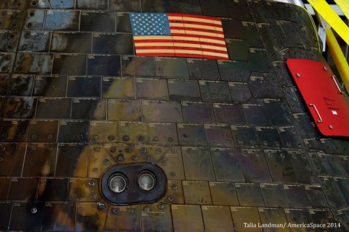 4,000 degrees and the painted American flag still proudly remains on America's newest spacecraft. Photo Credit: Talia Landman / AmericaSpace