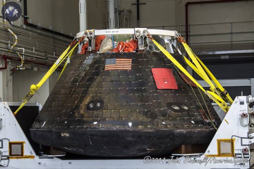 NASA's Orion Crew Module back home at KSC after carrying out the EFT-1 mission just a couple weeks prior. Photo Credit: John Studwell / AmericaSpace