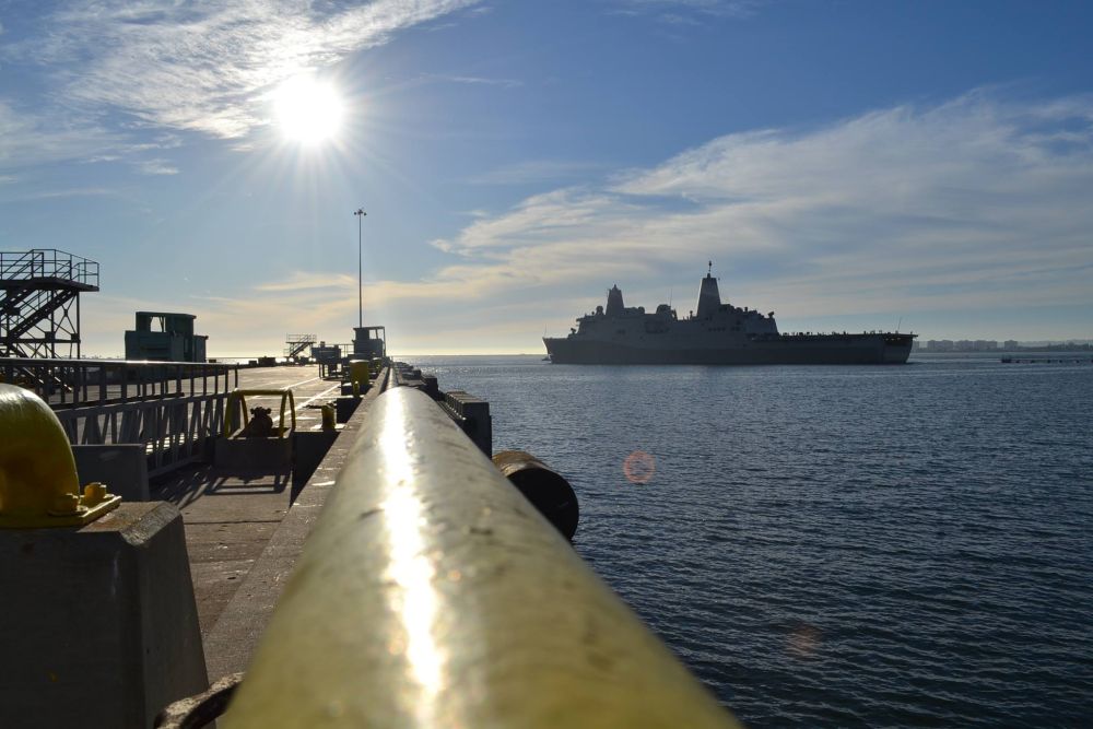 The USS Anchorage (LPD-23) arrives at Naval Base San Diego on Monday, Dec. 8. Onboard it carried EFT-1's Orion capsule, recovered shortly after splashdown on Dec. 5. Photo Credit: NASA