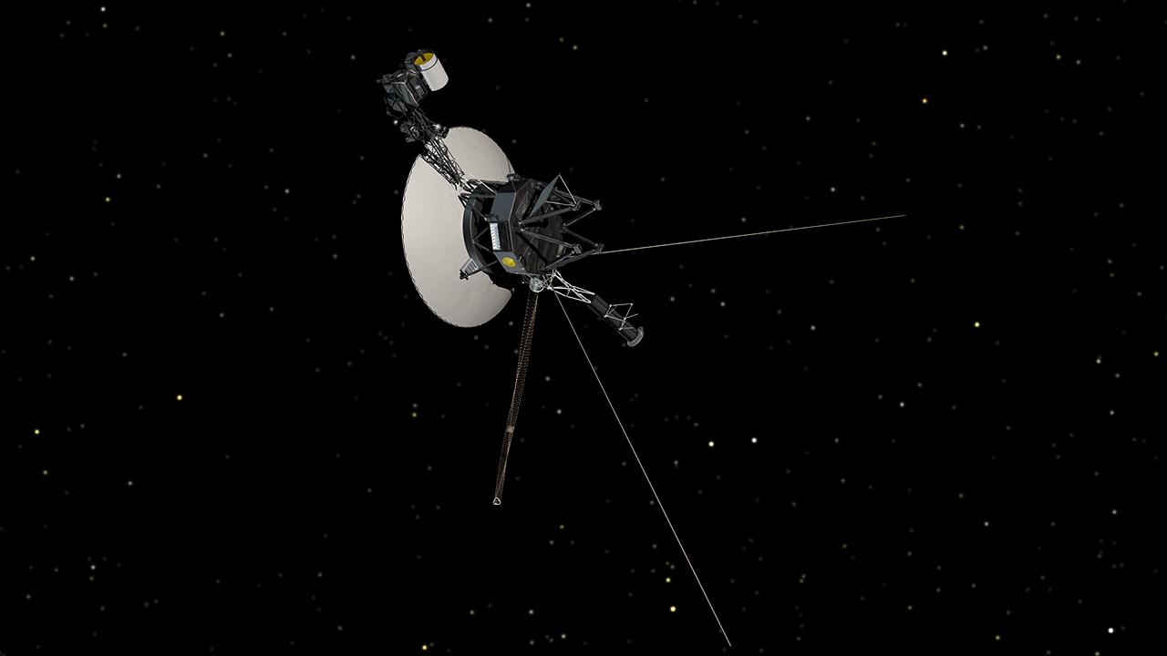 An artist's concept of Voyager 1 against a backdrop of stars. Having crossed into interstellar space, the spacecraft has detected that a shockwave from a Coronal Mass Ejection which was blasted from the Sun more than a year ago, is still travelling outward into the interstellar medium. Image Credit: NASA/JPL-Caltech