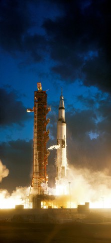 Apollo 4 roars aloft, atop the first Saturn V, on 9 November 1967. Its mission closely mirrored that of the recent EFT-1 flight of NASA's Orion spacecraft. Photo Credit: NASA