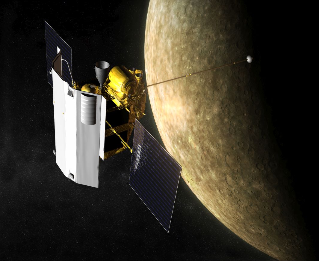 Artist's impression of MESSENGER in orbit around Mercury. Following a highly successful decade-long mission, the spacecraft will eventually face its demise while crashing on Mercury's surface, sometime next spring. Image Credit: NASA/Johns Hopkins University Applied Physics Laboratory/Carnegie Institution of Washington