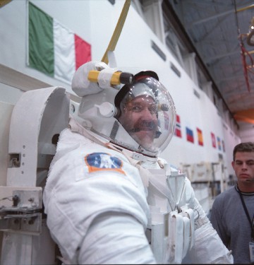 STS-103's John Grunsfeld prepares for an underwater EVA simulation. Making his first flight to Hubble on STS-103, Grunsfeld went on to become the only human being to visit the telescope as many as three times in orbit. Photo Credit: NASA