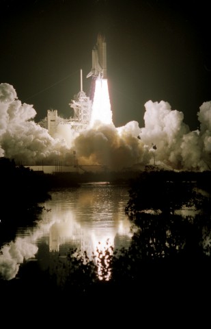 STS-103 turns night into day at the Kennedy Space Center (KSC), launching on 19 December 1999, bound for the Hubble Space Telescope (HST). Photo Credit: NASA