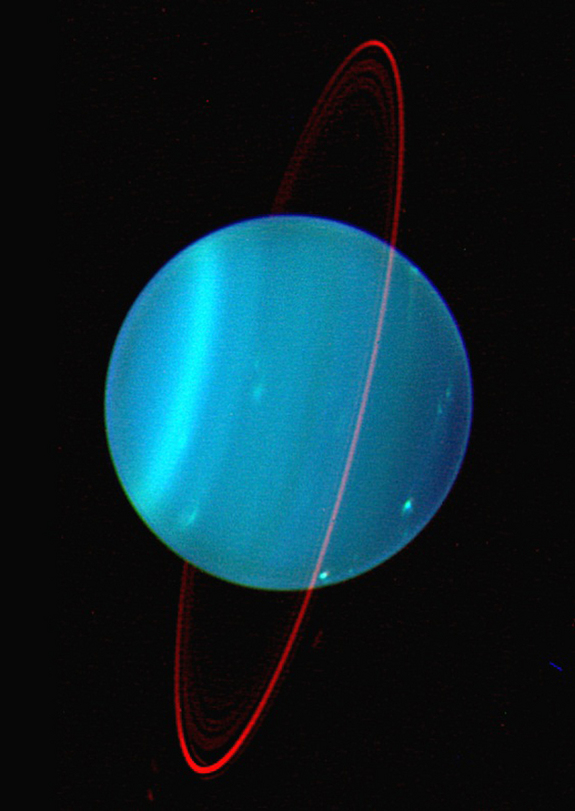 In our own Solar System, Uranus has an extremely tilted axis, so it appears to be laying "on its side" compared to other planets. Image Credit: Lawrence Sromovsky, (Univ. Wisconsin-Madison), Keck Observatory