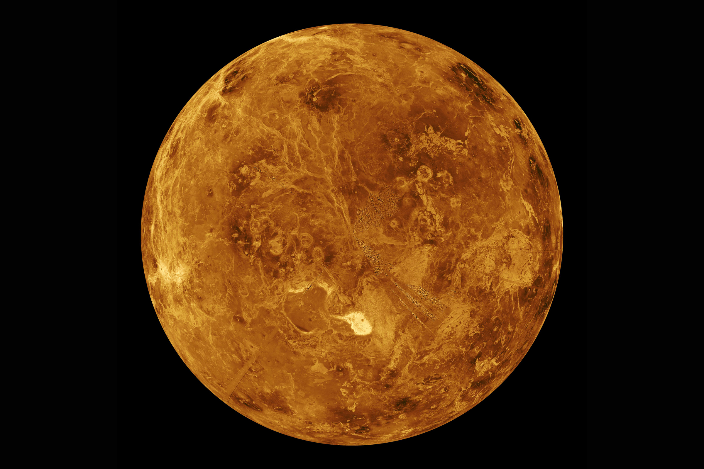 Radar image of the northern hemisphere of Venus, taken by the Magellan spacecraft. During its 50 months in orbit around Earth's evil twin, which began 25 years ago today, Magellan radar-mapped 98 percent of the surface. Image Credit: NASA/JPL