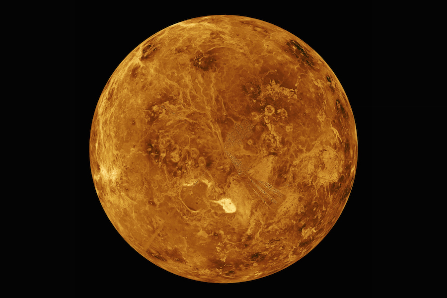 Radar image of the northern hemisphere of Venus, taken by the Magellan spacecraft. Radar is necessary to see through Venus' perpetual cloud cover. Image Credit: NASA/JPL