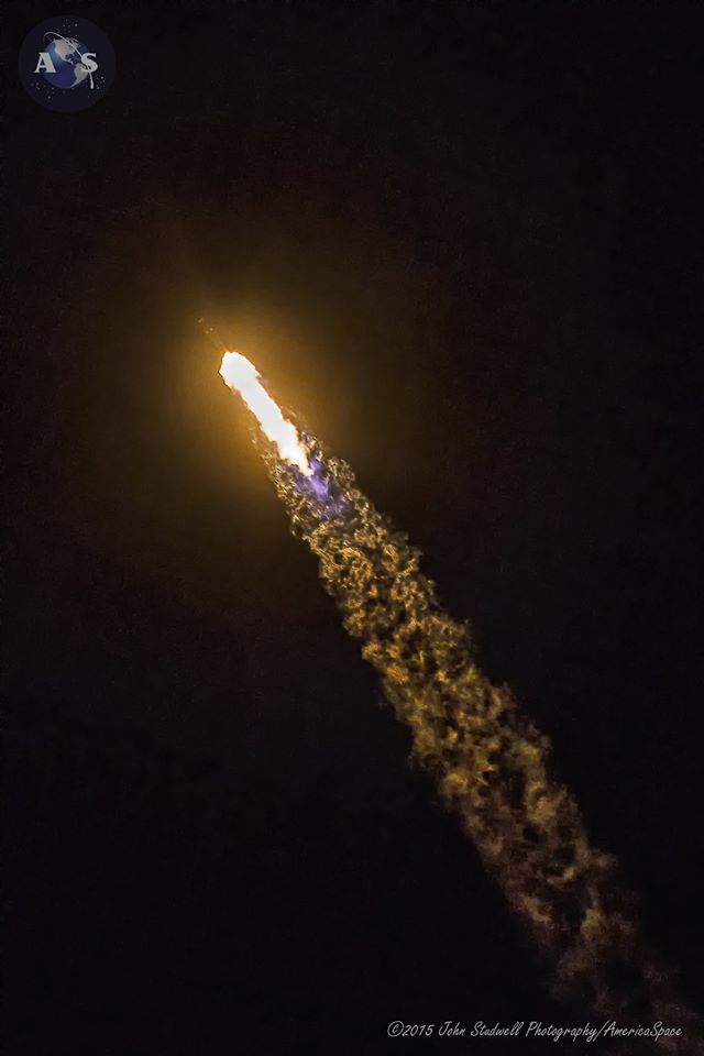 The Falcon 9 v1.1 launches from Cape Canaveral Air Force Station, Fla., on 10 January 2015. Photo Credit: John Studwell / AmericaSpace 
