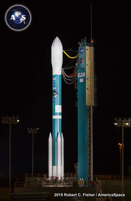 SMAP's Delta-II rocket on the pad prior to fueling for launch attempt #1 on Jan. 29, 2015. Photo Credit: Robert Fisher / AmericaSpace