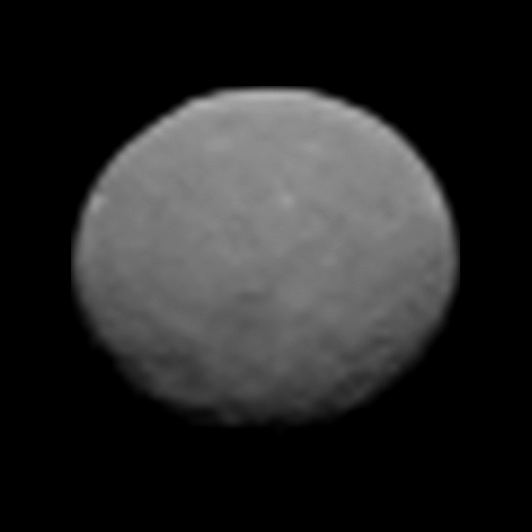This animation of the dwarf planet Ceres was made by combining images taken by the Dawn spacecraft on January 25, 2015. The spacecraft's  framing camera took these images, at a distance of about 147,000 miles (237,000 kilometers) from Ceres. They represent the highest-resolution  views to date of the dwarf planet   Credit: NASA/JPL-Caltech/UCLA/MPS/DLR/IDA 