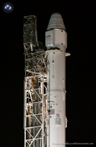 Bearing the CRS-5 Dragon cargo craft within its nose, the Falcon 9 v1.1 stands patiently to execute the United States' first mission of 2015. Photo Credit: AmericaSpace
