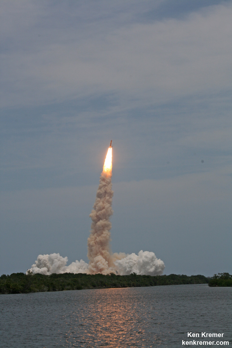Launch of Space Shuttle Atlantis on STS-125 and the final servicing mission to the Hubble Space Telescope  on May 11, 2009 from Launch Complex-39A at the Kennedy Space Center in Florida.  Credit: Ken Kremer - kenkremer.com