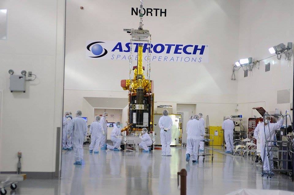 The Soil Moisture Active Passive (SMAP) spacecraft undergoes checkout in Astrotech's payload processing facility at Vandenberg Air Force Base, Calif. Photo Credit: ULA