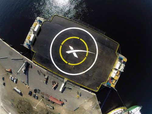 "X" marks the spot? The Autonomous Spaceport Drone Ship (ASDS) is a repurposed Marmac 300 Freight Barge, tasked with the recovery of the first stage of the Falcon 9 v1.1. Photo Credit: SpaceX