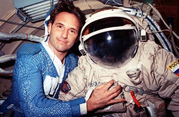 Linenger, pictured with a Russian Orlan-M space suit aboard Mir. Photo Credit: NASA
