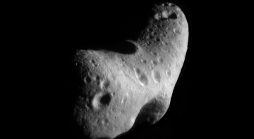 This image, taken by NASA's Near Earth Asteroid Rendezvous mission in 2000, shows a close-up view of Eros, an asteroid with an orbit that takes it somewhat close to Earth. NASA's Spitzer Space Telescope observed Eros and dozens of other near-Earth asteroids. Image Credit: NASA/JHUAPL