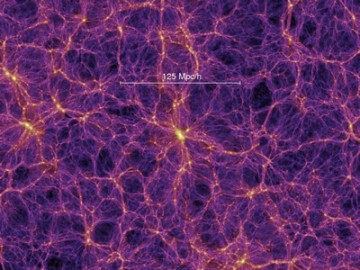 An image frame from the 3-dimensional visualization of the Millennium Simulation, showing the web-like structure of the Universe in the largest of scales. Image Credit: Springel et al. (Virgo Consortium)/The Millennium Simulation Project 