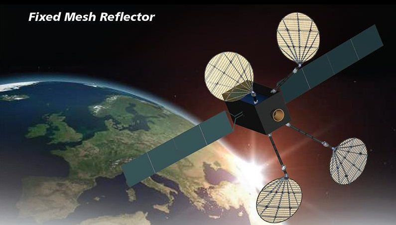 Fixed Mesh Reflector offers technological and mass advantages over other reflector technologies.  Photo credit: @HarrisCorp on Twitter/Harris Corporation