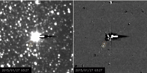 Long-Exposure images taken by New Horizons between Jan. 27 and Feb. 8, 2015, showing the two tiny moons Hydra (yellow diamond) and Nix (orange diamond). Image Credit: Image credits: NASA/Johns Hopkins University Applied Physics Laboratory/Southwest Research Institute