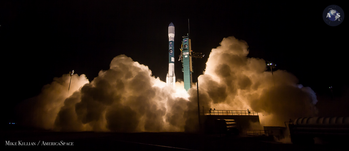 The launch of NASA's latest Earth Science mission, the Soil Moisture Active Passive (SMAP) mission, atop a United Launch Alliance Delta-II rocket from Vandenberg Air Force Base, CA on Jan. 31, 2015. Photo Credit: Mike Killian / AmericaSpace