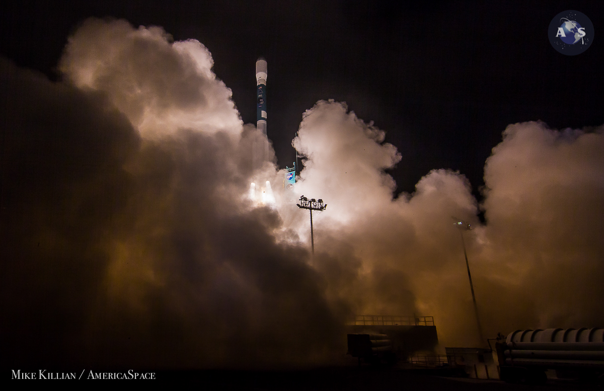 SMAP taking flight atop a ULA Delta-II rocket on Jan. 31, 2015. Photo Credit: Mike Killian / AmericaSpace 