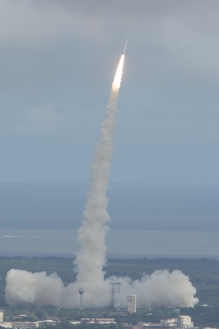 IXV's Vega launch vehicle makes its rapid climb. Photo Credit: ESA–S. Corvaja