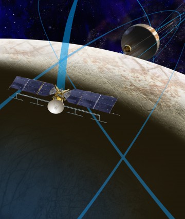 The Europa Clipper concept mission. The probe would make repeated flybys of Europa, studying its surface and interior. Image Credit: NASA/JPL-Caltech