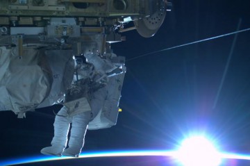 Terry Virts, pictured near the end of the highly successful EVA-29. Photo Credit: Samantha Cristoforetti/NASA/Twitter