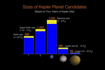 Most of the thousands of exoplanet candidates that have been discovered during the first four years of the Kepler space telescope's mission, have sizes that are up to several times that of Earth's. Image Credit: NASA/W. Stenzel