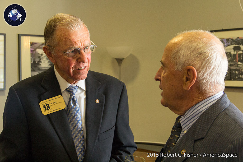 Astronauts Joe Engle and Bill Anders talk prior to the event. Photo Credit: Robert C. Fisher / AmericaSpace