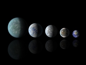 Illustration of the inferred sizes of various known Super Earth-type planets, in comparison with Earth (far left). Image Credit: NASA Ames/JPL-Caltech