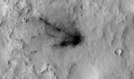 This sequence of images shows a blast zone where the sky crane from NASA's Curiosity rover mission hit the ground after setting the rover down in August 2012, and how that dark scar's appearance changed over the subsequent 30 months. The images are from HiRISE on NASA's Mars Reconnaissance Orbiter. Credit: NASA/JPL-Caltech/Univ. of Arizona