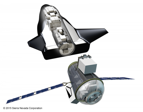 Unmanned version of SNC Dream Chaser space plan is comprised of two components, the vehicle and  a cargo module with unpressurized and pressurized sections. Credit: Sierra Nevada Corporation