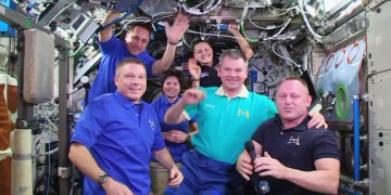 Clad in their royal-blue Expedition 43 polo shirts, Terry Virts, Anton Shkaplerov and Samantha Cristoforetti will form the new "core" ISS crew through mid-May 2015. Photo Credit: NASA