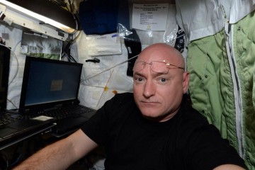 Scott Kelly's first selfie, taken after setting up camp in his crew quarters in the station's Harmony node on 27/28 March 2015. Photo Credit: Scott Kelly/Twitter/NASA