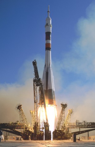 Soyuz TM-21 roars into orbit on 14 March 1995, bound for Mir and carrying the first U.S. "cosmonaut". Photo Credit: NASA