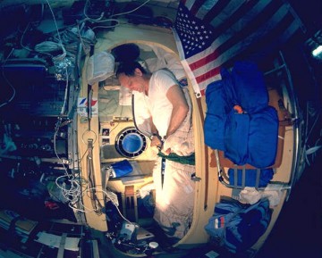 Norm Thagard sleeps aboard Mir during his four-month expedition. Photo Credit: NASA