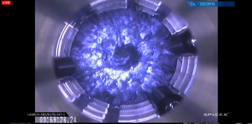 Unusual perspective of propellants within the tanks of the Falcon 9 v1.1, captured by a video feed during ascent. Photo Credit: SpaceX