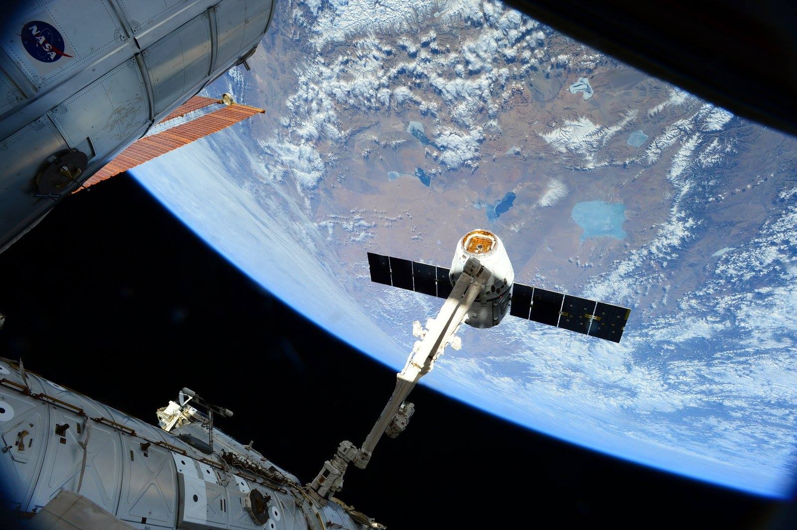 Like its predecessors, the CRS-7 Dragon will be grappled by the 57.7-foot-long (17.6-meter) Canadarm2 and berthed at the Earth-facing (or "nadir") interface of the Harmony node. Photo: NASA