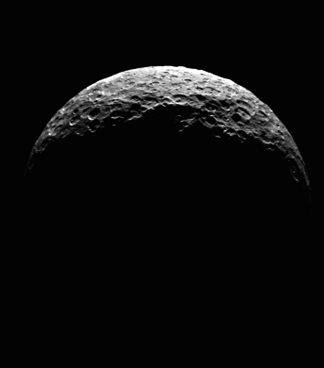 A processed still image from Dawn with Ceres as a crescent as seen on April 10, 2015.  Credit: NASA/JPL-Caltech/UCLA/MPS/DLR/IDA