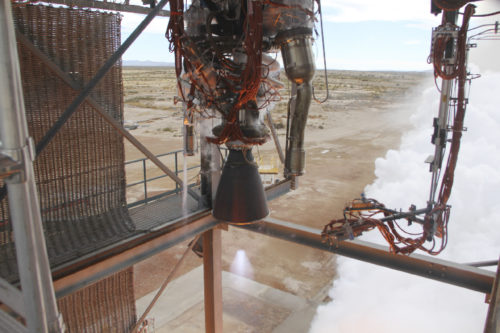 Blue Origin’s BE-3 rocket engine ramps up to full power operations of 110,000 lbf thrust. Photo credit: Blue Origin